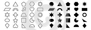 Geometric shape icon set. Black silhouette and line large collection basic figures