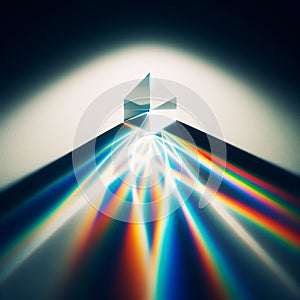 Geometric shape with refraction light and holographic effect on dark background