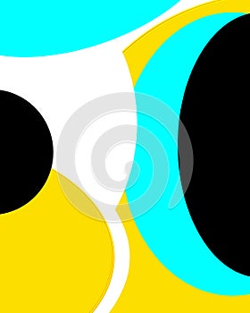 Geometric shapes background in turquoise, white, black and yellow.