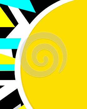 Geometric shapes background in turquoise, white, black and yellow.