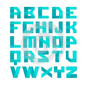 Geometric shapes blue font alphabet. Overlay transparent style letters. Easy color tint ability