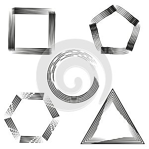 Geometric shapes collection. Hand-drawn style set. Artistic brush strokes. Vector illustration. EPS 10.