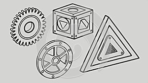 Geometric shapes and cube, abstract design elements vector design Generative AI