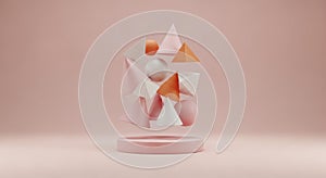 Geometric Shapes Floating Above Display Platform in Soft Light