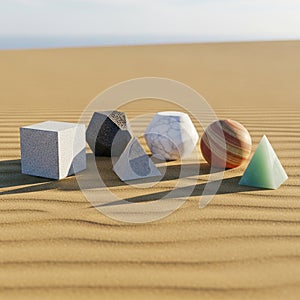 Scene is illuminated by a clear sky emphasizing the shapes and surface