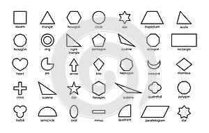 Geometric shapes. Outline geometric shapes. Basic figure for education and toy of kids. Basic icons in line style: triangle,