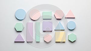 Of geometric shapes in pastel colors including circles squares