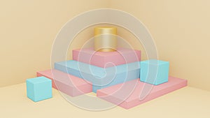 Geometric shapes scene in pastels colors. Minimal style. 3D rendering.