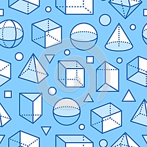 Geometric shapes seamless pattern with flat line icons. Modern abstract background for geometry, math education