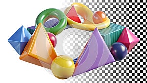 Geometric shapes stack, abstract forms, 3D blocks, modern design png transparent image Generative AI