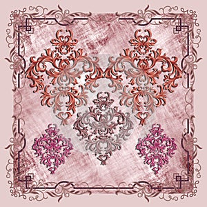 geometric silk scarf design with overlapping rectangles with baroque ornaments