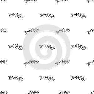 Geometric simple monochrome minimalistic seamless vector fish skeleton, fish spinal pattern.