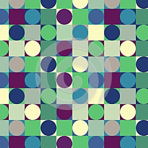 Geometric simple pattern seamless with squares circles checkers beige green blue crimson vector image