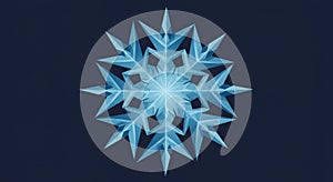 A geometric snowflake design with sharp, angular shapes and symmetrical patterns