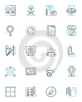 Geometric solids linear icons set. Cube, Sphere, Pyramid, C, Cylinder, Tetrahedron, Octahedron line vector and concept photo