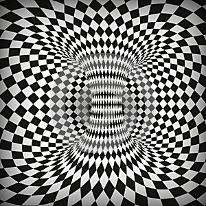 Geometric Square Black and White Optical Illusion. Abstract Wormhole Tunnel. Distort of space and time. Vector illustration photo