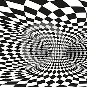 Geometric Square Black and White Optical Illusion. Abstract Wormhole Tunnel Distort. Vector Illustration