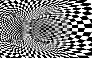 Geometric Square Black and White Optical Illusion. Abstract Wormhole Tunnel. Vector Illustration