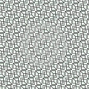 Geometric Square Pattern Seamless Background With Black Outlines On Mint Green