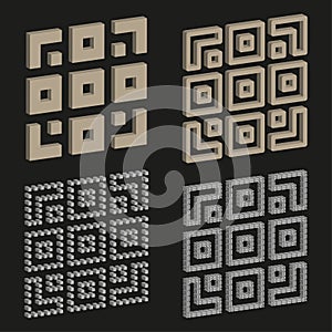 Geometric square patterns. Abstract line shapes. Brown black elements. Vector graphic design.