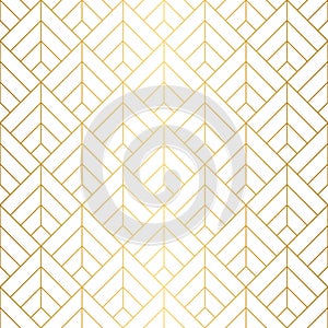 Geometric squares seamless pattern with minimalistic gold lines. photo