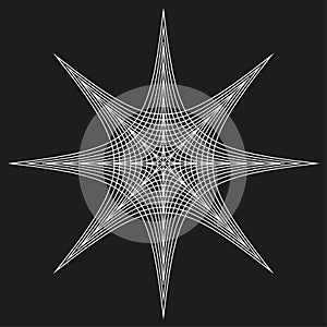 Geometric star shape. Intricate line pattern. Dynamic optical Vector effect. Abstract structure element.