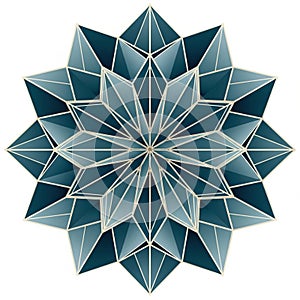 A geometric star-shaped design with multiple pointed layers, featuring an intricate
