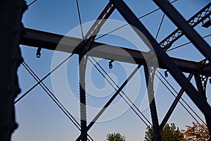 Geometric Steel Bridge Design with Blue Lights at Twilight, Fort Wayne