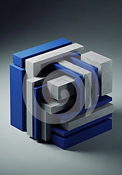 Geometric structure composed of alternating blue and gray