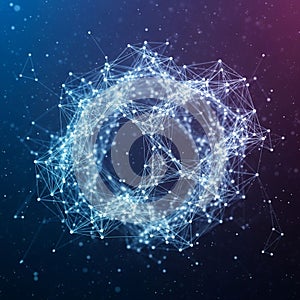 Geometric structure composed of interconnected white dots and lines forming