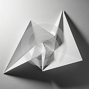 A geometric structure featuring angular, white, paper-like shapes creating a complex