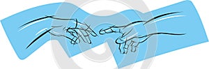 geometric style sketch on blue background. The Creation of Adam by Michelangelo photo