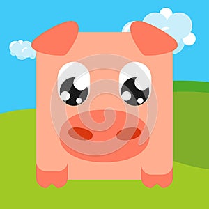 Geometric stylized pig in cartoon colorful valley