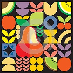 Colorful geometric fruit illustration artwork poster. Scandinavian style flat abstract vector pattern design. Water apple.