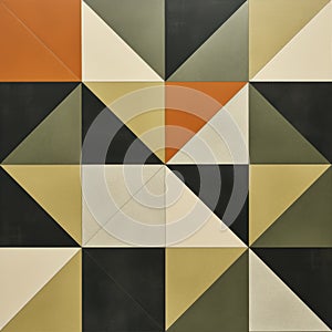 Geometric Surface: Green And Orange Painting In Dark Gray And Beige