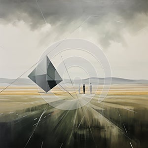 Geometric Surrealism: Ominous Landscape With Two Figures