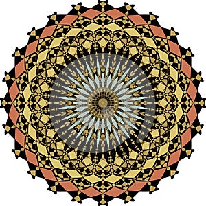 Geometric symmetric colorful rosette in art deco style with fragment elements