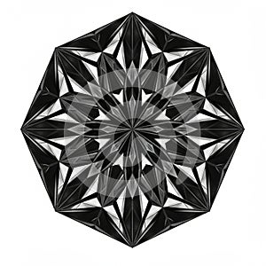 A geometric, symmetrical design with a star-like pattern centered in a hexagonal shape.