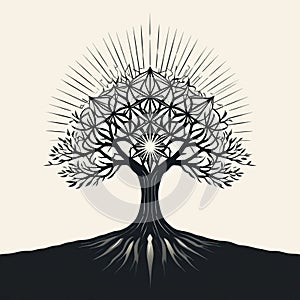 Radiant Tree of Light with Sacred Geometry (Line Art) photo
