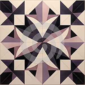 Geometric Symmetry: Black And Purple Tile By Taizen