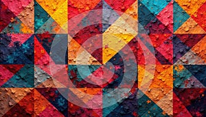 Geometric tapestry, bold color blocks, repeating motif, minimal pattern, surface