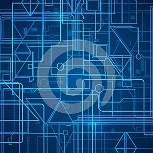 Geometric tech pattern featuring interconnected blue lines on a