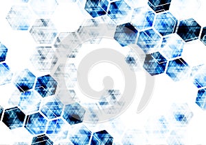 Geometric technological digital abstract modern blue hexagonal b