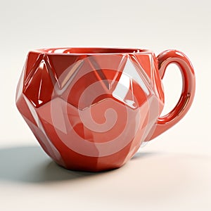 Geometric Texture Red Coffee Cup - Vray Tracing Cubist Faceting photo