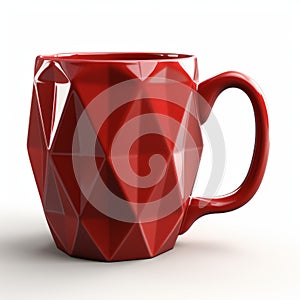 Geometric Textured Red Coffee Mug - Vray Tracing Cubist Faceting