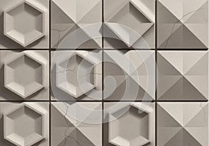 Geometric textured wall tiles with hexagonal and diamond patterns