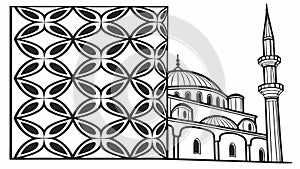 Geometric tile pattern with mosque, traditional decorative and cultural art. vector design Generative AI
