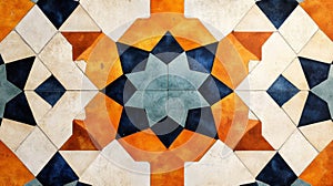 Geometric Tile Pattern with Orange, Blue, and White Colors