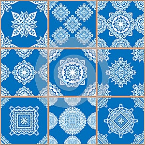 Geometric tiles seamless patterns set