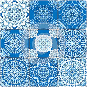Geometric tiles seamless patterns set
